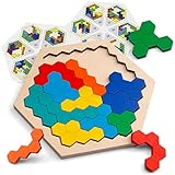 Coogam en Bois Hexagone Puzzle - Forme Bloc Tangram