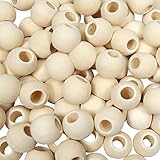TOAOB 100pcs 20mm Gros Trou Perles Rondes en Bois Naturel