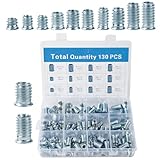 130 Pièces Insert Fileté Bois,M6/M8/M10 Insert Fileté