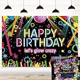 Toile de fond néon « Happy Birthday Let Glow » pour