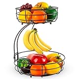 2 etages Corbeille à Fruits avec Support pour bananes,