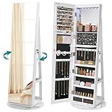 SONGMICS Armoire à Bijoux avec Miroir sur Pieds, Verrouillable,