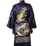 Oriental Clothing Peignoir kimono en soie bleu avec