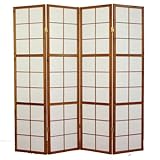 Paravent Japonais Shoji en Bois Brun de 4 pans L176