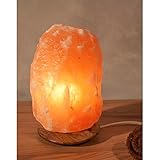 Lampe en cristal de sel naturel sur base en bois, 2-3