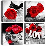Artscope 4 Parties Impression sur Toile - Rose Rouge