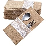 SERWOO (11 x 21cm) 40pcs Sac Couvert Toile Jute Dentelle