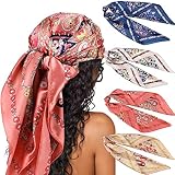 DRESHOW 4 Pack Femmes Grand Foulards Carrés Satin Foulards